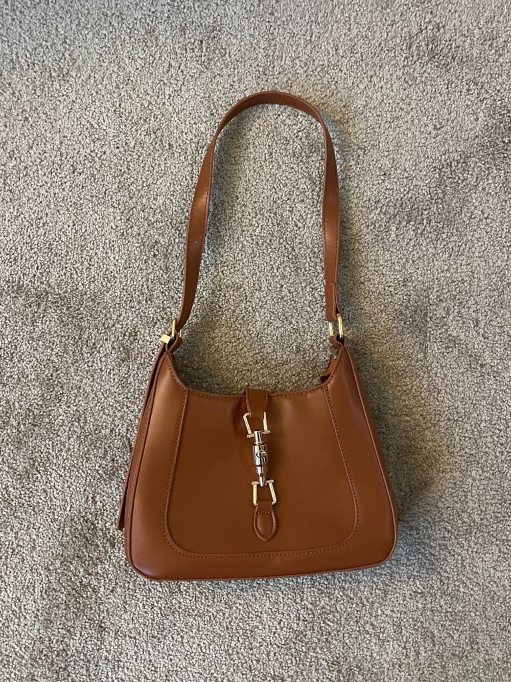 Brown Mini Shoulder Bag Gold Hardware Piston Clasp Y2K Baguette